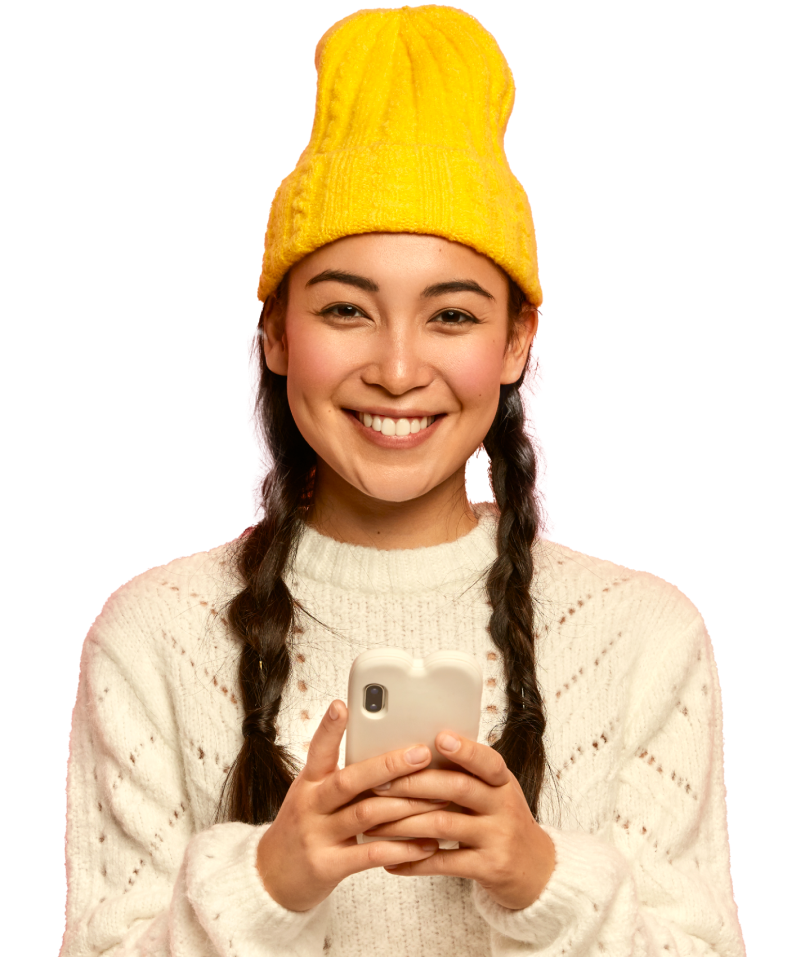 Customer smiling while ordering on her phone